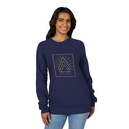 Geometric Mountain Crewneck Sweatshirt — Minimal Gold Line Art