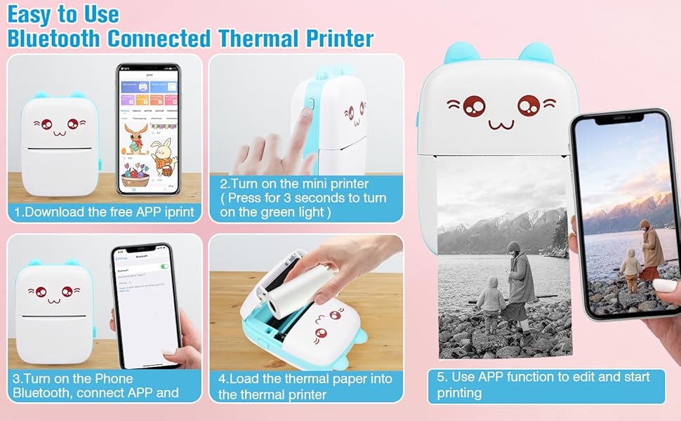 Portable Thermal Printer Mini Wireless Bluetooth Connect to Mobile Phone Pocket Note Gift For Home and Office Android IOS