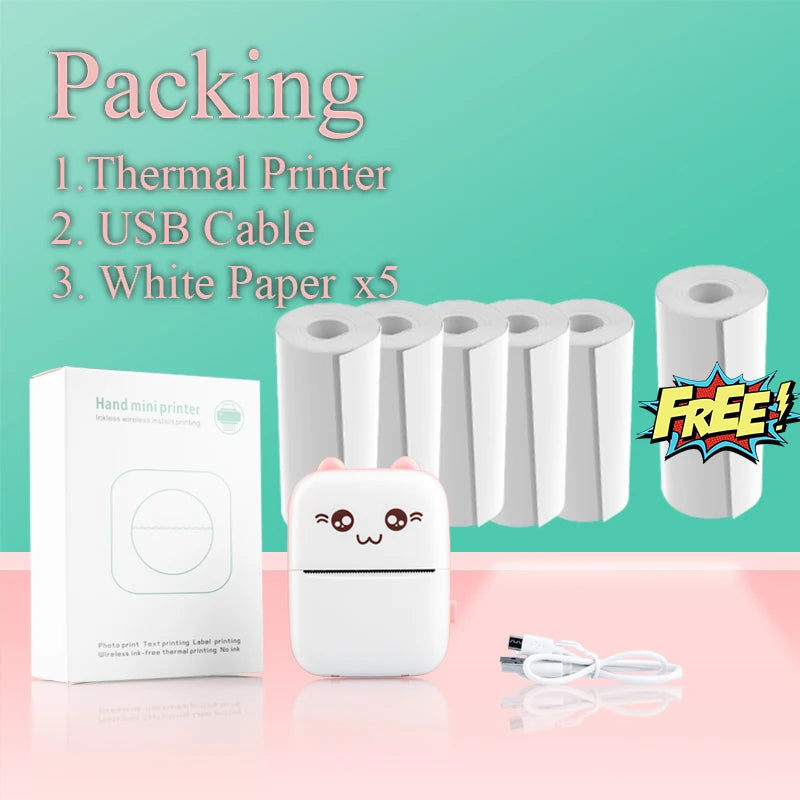 Portable Thermal Printer Mini Wireless Bluetooth Connect to Mobile Phone Pocket Note Gift For Home and Office Android IOS