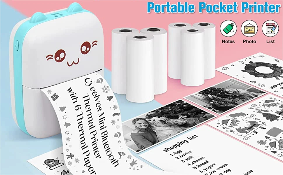 Portable Thermal Printer Mini Wireless Bluetooth Connect to Mobile Phone Pocket Note Gift For Home and Office Android IOS