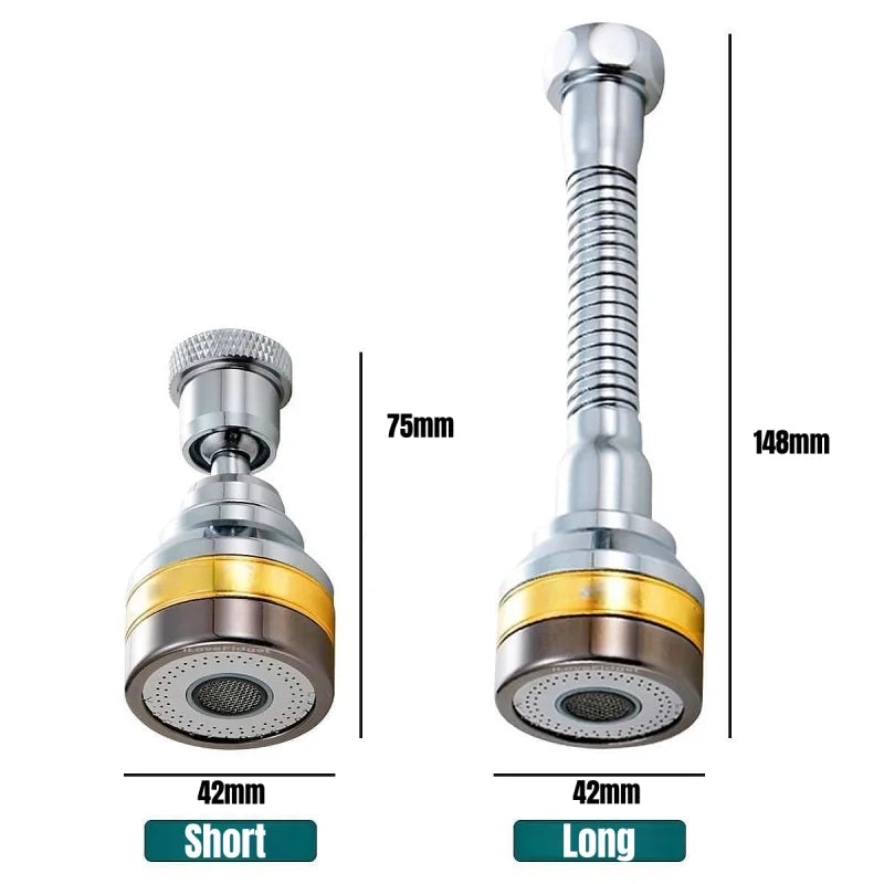 3 Modes Adjustable Brass Kitchen Faucet Aerator Stainless Steel Extender Splashproof Pressure Boosting 360° Swivel Spray Head