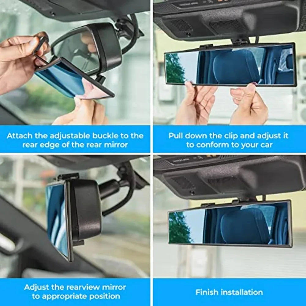 Universal Panoramic Convex Rearview Mirror, Interior Clip-on Wide Angle Rear View Mirror To Reduce Blind Spot Effectively