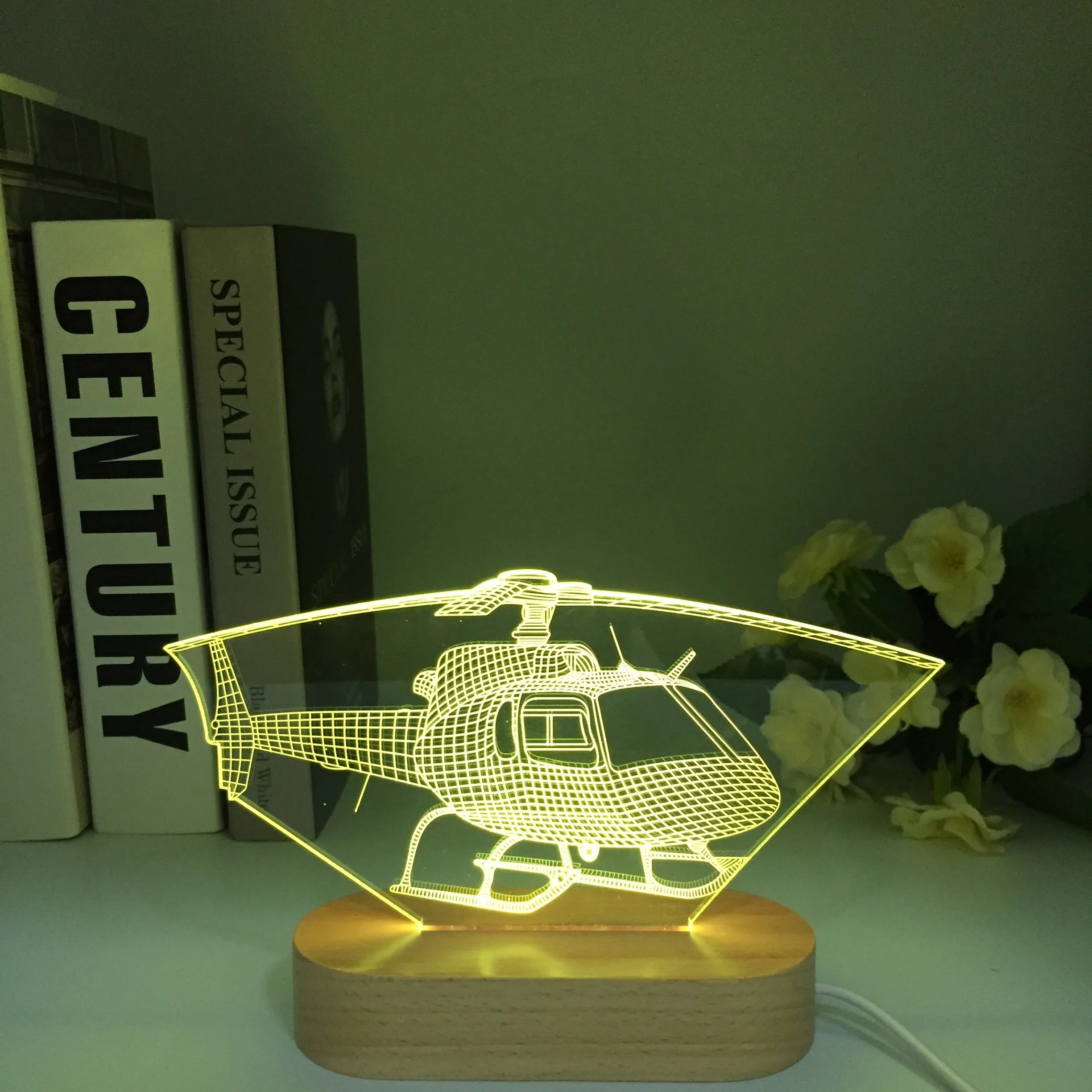 Airplane Astronaut Model 3D Light Night Lamp for Kid Bedroom Wooden Helicopter 3d Illusion Vision Table Lamp for Children Toys