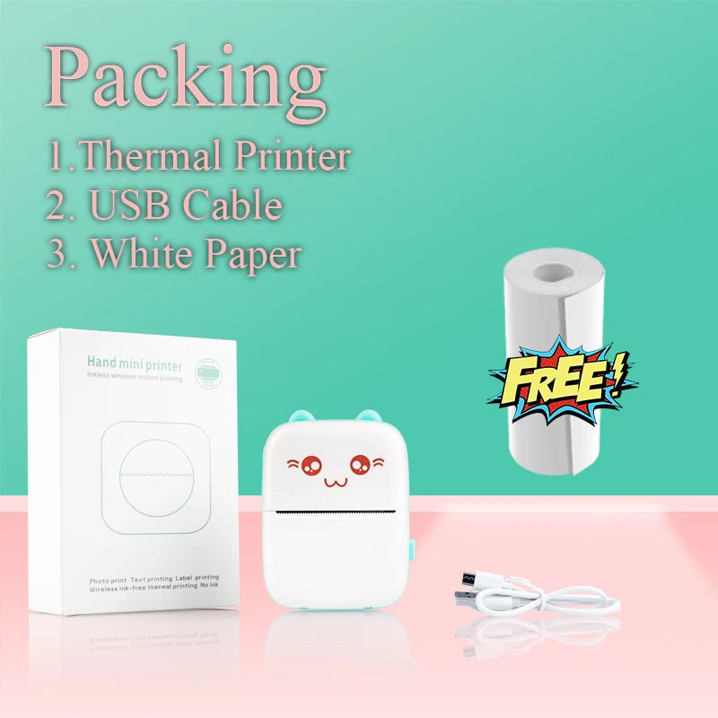 Portable Thermal Printer Mini Wireless Bluetooth Connect to Mobile Phone Pocket Note Gift For Home and Office Android IOS