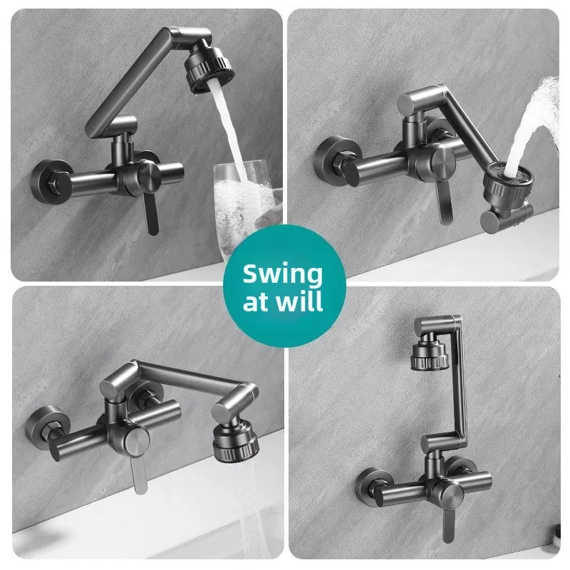 4 Mode Stainless Steel Wall Mounted Kitchen Faucet Bathroom Kitchen Sink Washbasins Cold Hot Water Mixer Tap 360 Degree