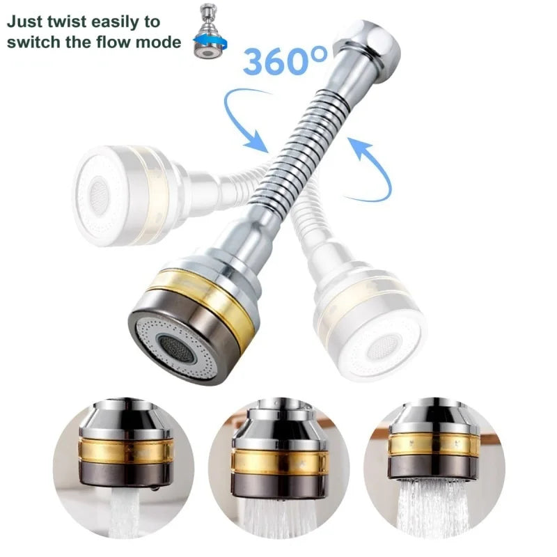 3 Modes Adjustable Brass Kitchen Faucet Aerator Stainless Steel Extender Splashproof Pressure Boosting 360° Swivel Spray Head
