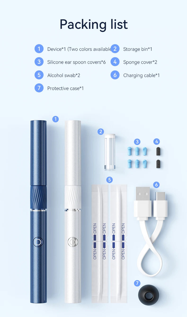 12MP Ear Wax Removal Tool with HD Camera Ear Cleaner with Tweezers Wireless Earwax Cleaner Tool with 6 Ear Spoon Ear Health Care