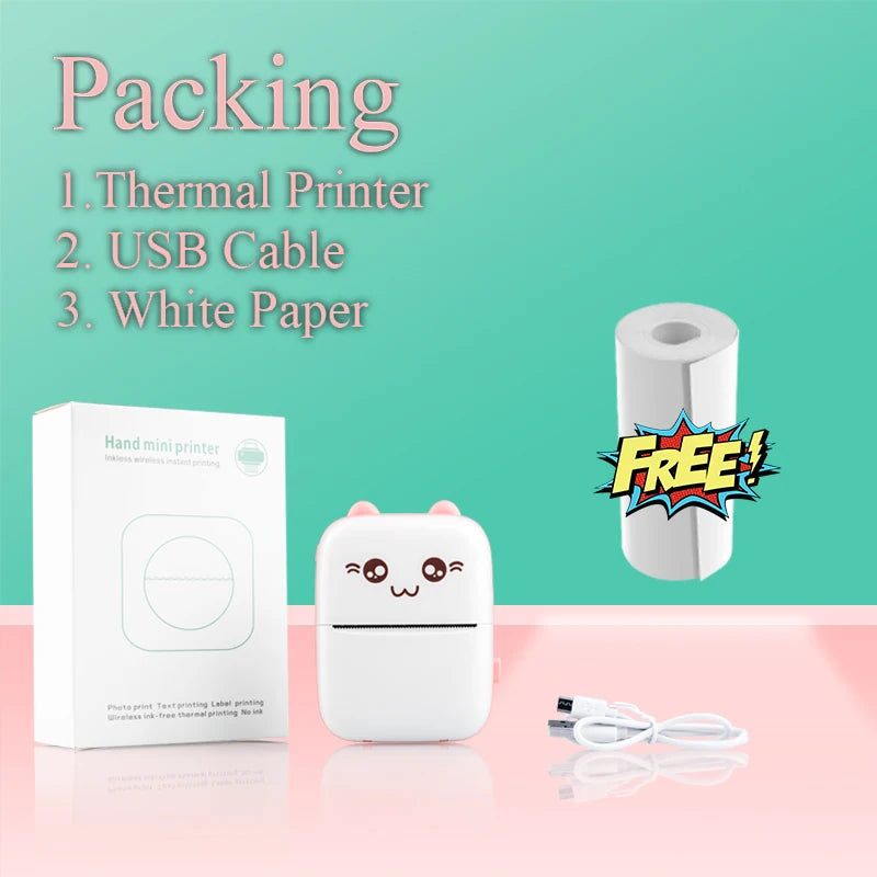 Portable Thermal Printer Mini Wireless Bluetooth Connect to Mobile Phone Pocket Note Gift For Home and Office Android IOS
