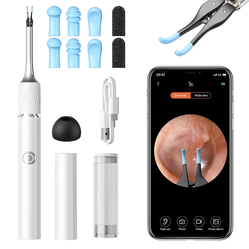 12MP Ear Wax Removal Tool with HD Camera Ear Cleaner with Tweezers Wireless Earwax Cleaner Tool with 6 Ear Spoon Ear Health Care
