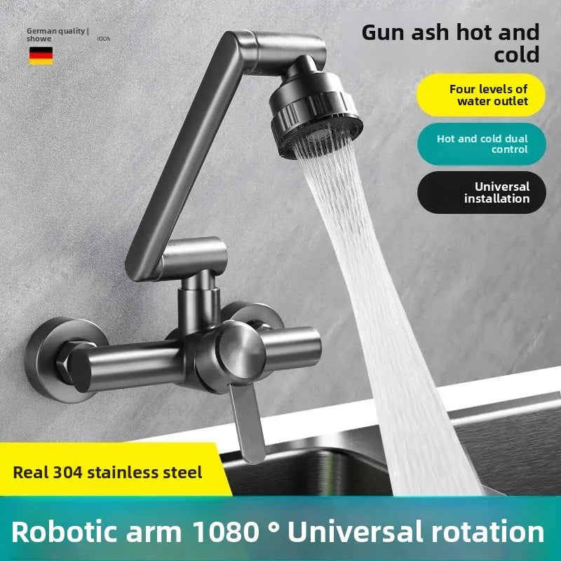 4 Mode Stainless Steel Wall Mounted Kitchen Faucet Bathroom Kitchen Sink Washbasins Cold Hot Water Mixer Tap 360 Degree