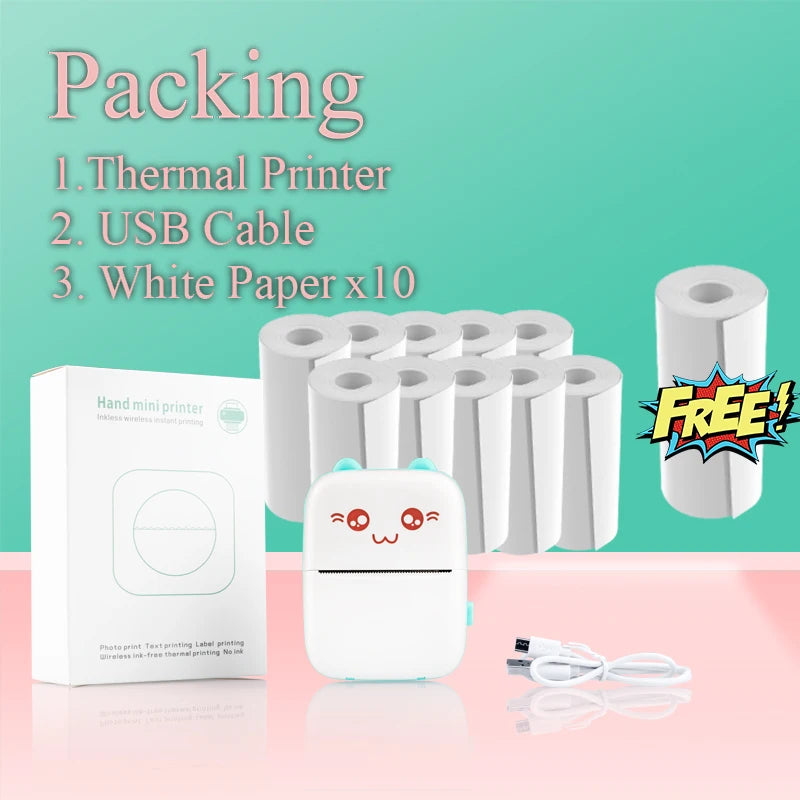 Portable Thermal Printer Mini Wireless Bluetooth Connect to Mobile Phone Pocket Note Gift For Home and Office Android IOS