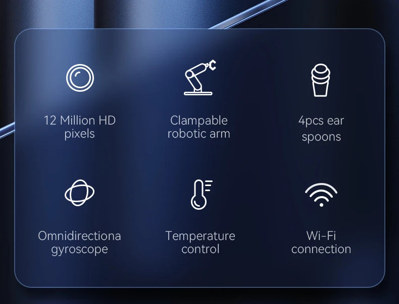 12MP Ear Wax Removal Tool with HD Camera Ear Cleaner with Tweezers Wireless Earwax Cleaner Tool with 6 Ear Spoon Ear Health Care