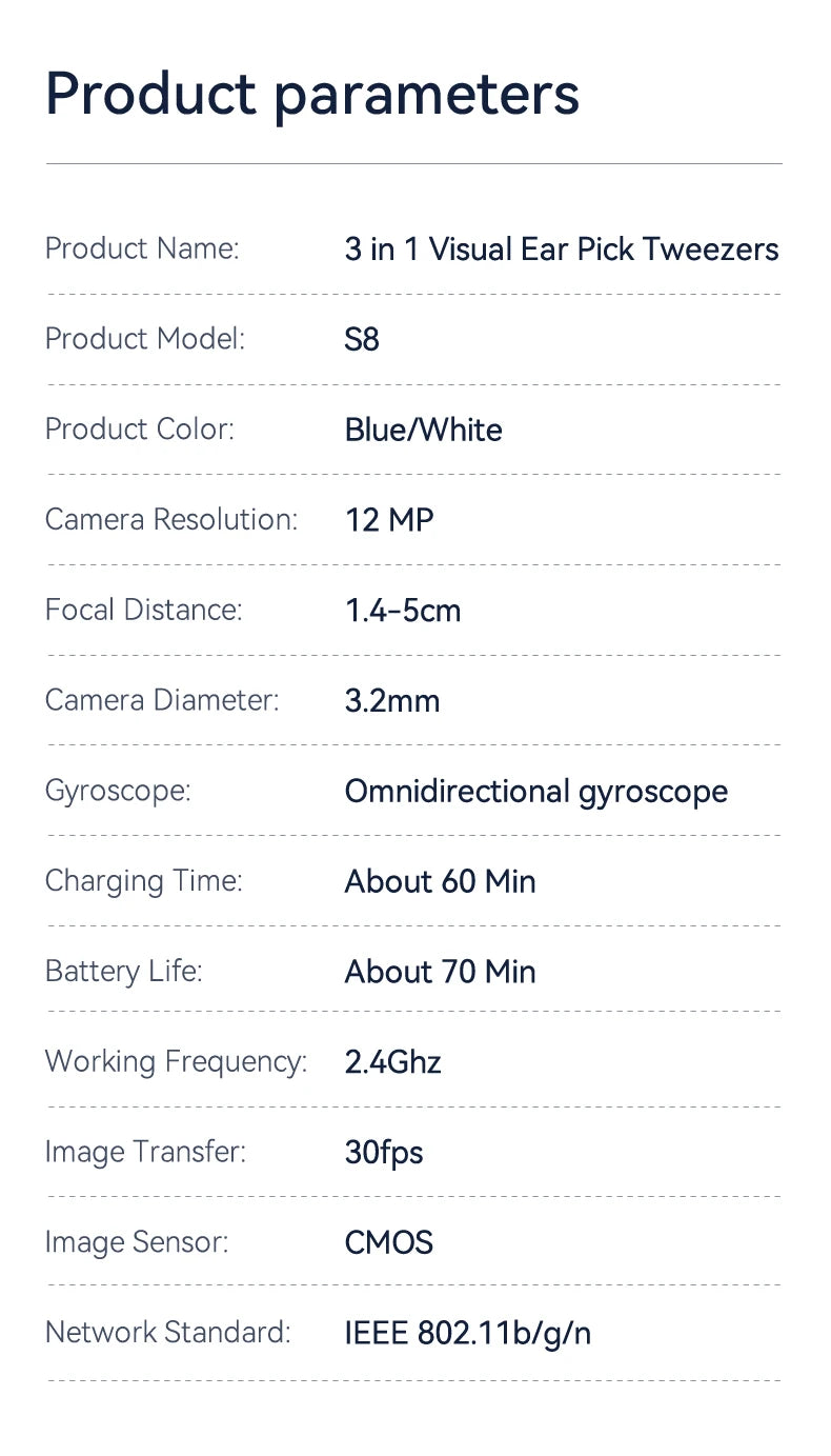 12MP Ear Wax Removal Tool with HD Camera Ear Cleaner with Tweezers Wireless Earwax Cleaner Tool with 6 Ear Spoon Ear Health Care