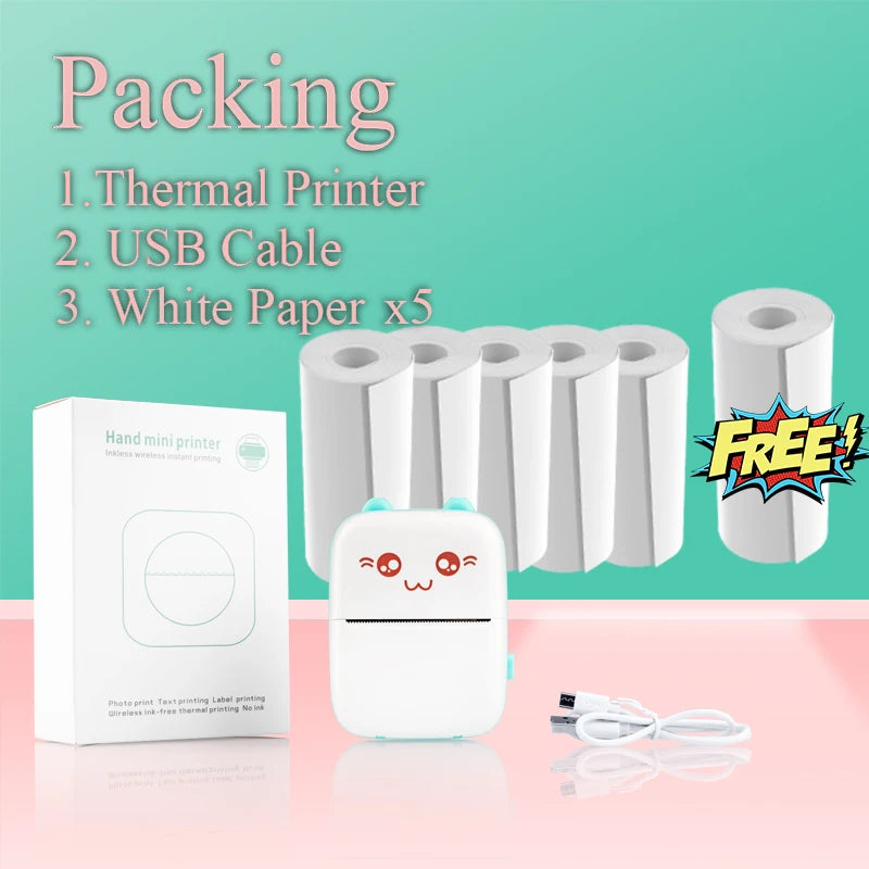 Portable Thermal Printer Mini Wireless Bluetooth Connect to Mobile Phone Pocket Note Gift For Home and Office Android IOS