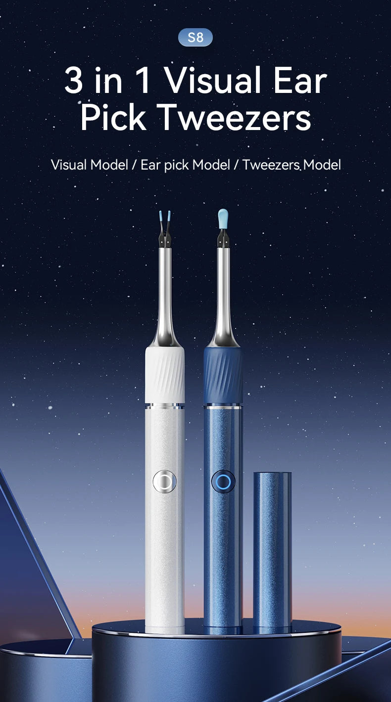 12MP Ear Wax Removal Tool with HD Camera Ear Cleaner with Tweezers Wireless Earwax Cleaner Tool with 6 Ear Spoon Ear Health Care