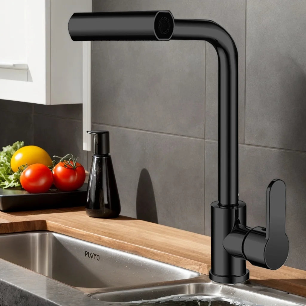 Stainless Steel Kitchen Faucet with 4 Water Flow Modes - 360° Rotating Ceramic Valve, Brushed Finish, Hot & Cold Water Control f