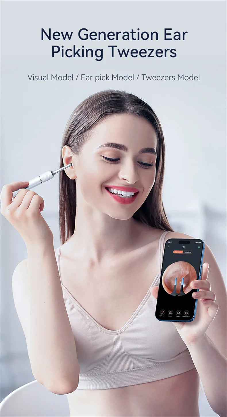 12MP Ear Wax Removal Tool with HD Camera Ear Cleaner with Tweezers Wireless Earwax Cleaner Tool with 6 Ear Spoon Ear Health Care