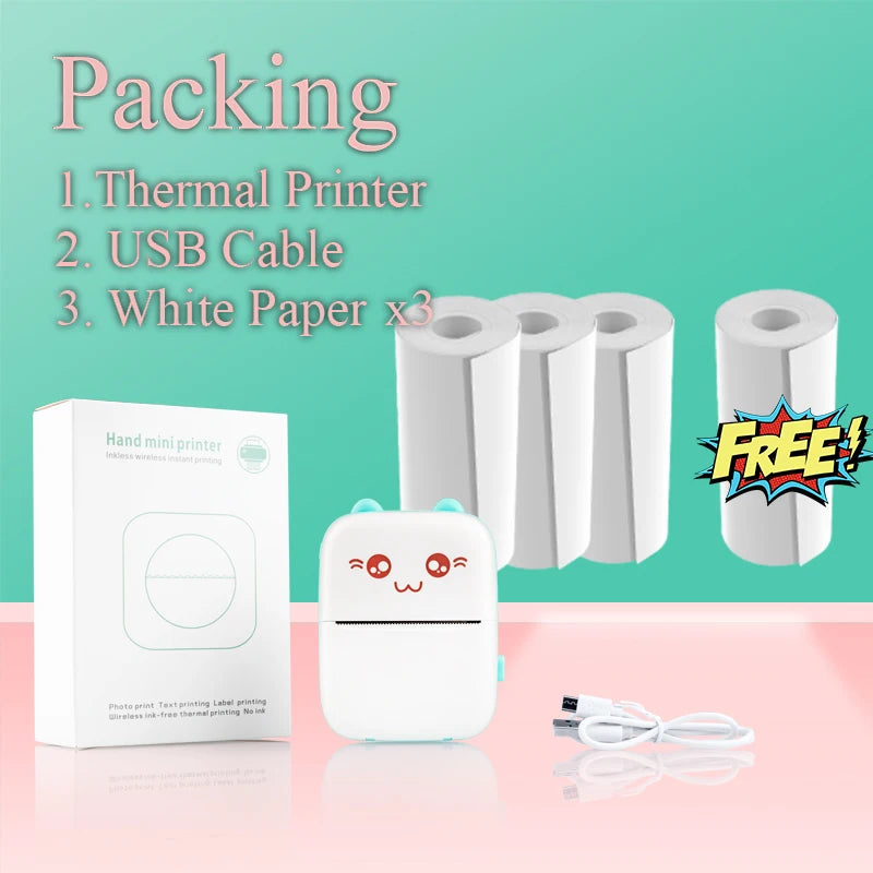 Portable Thermal Printer Mini Wireless Bluetooth Connect to Mobile Phone Pocket Note Gift For Home and Office Android IOS
