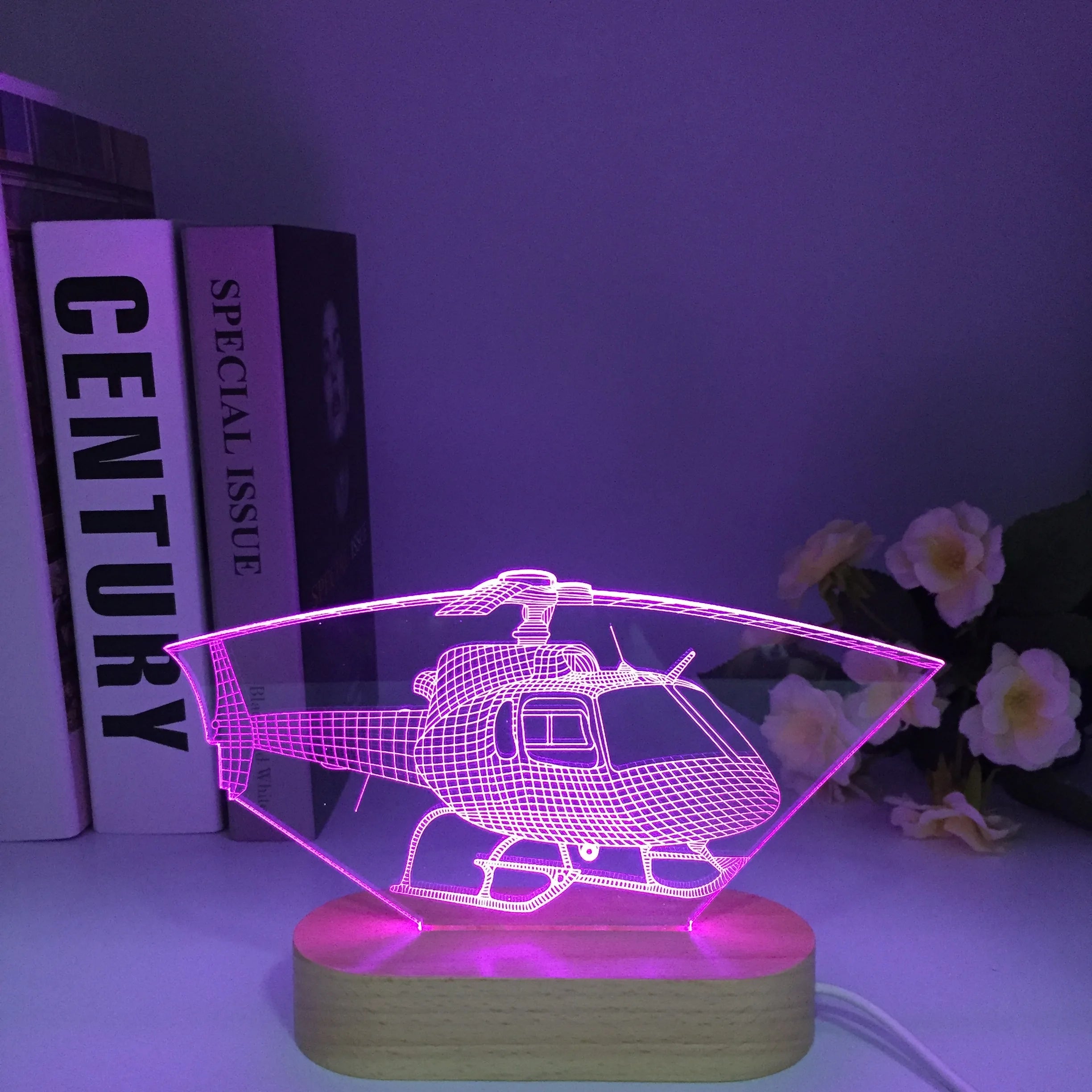 Airplane Astronaut Model 3D Light Night Lamp for Kid Bedroom Wooden Helicopter 3d Illusion Vision Table Lamp for Children Toys