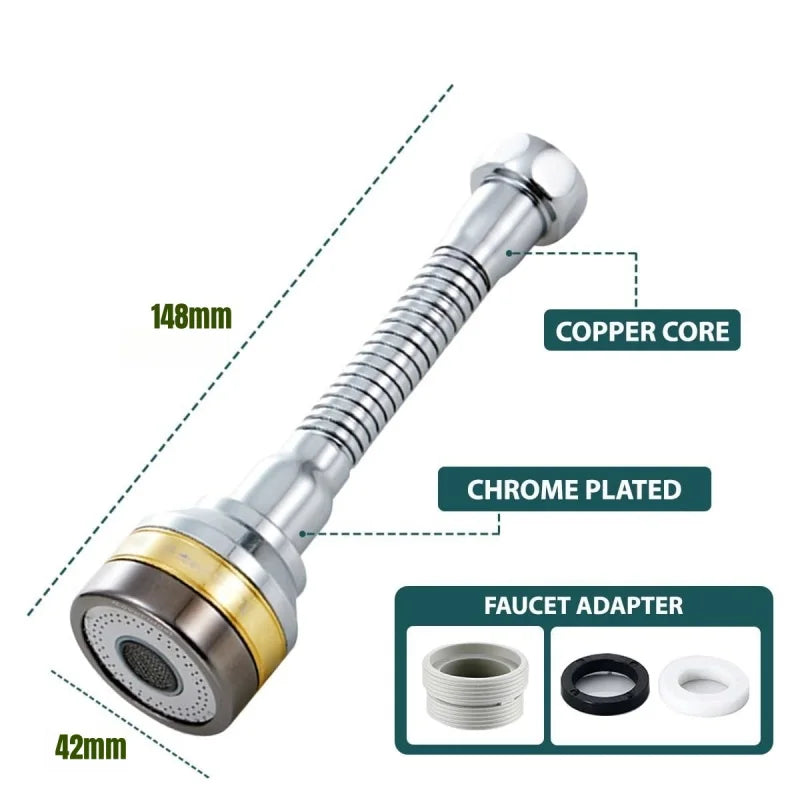 3 Modes Adjustable Brass Kitchen Faucet Aerator Stainless Steel Extender Splashproof Pressure Boosting 360° Swivel Spray Head