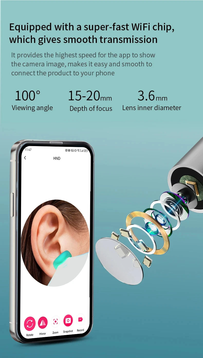 New HD Ear Cleaner with Camera Wireless Ear Sticks Otoscope USB C Charging Endoscope Wax Removal Tool Earpick MIni Camera