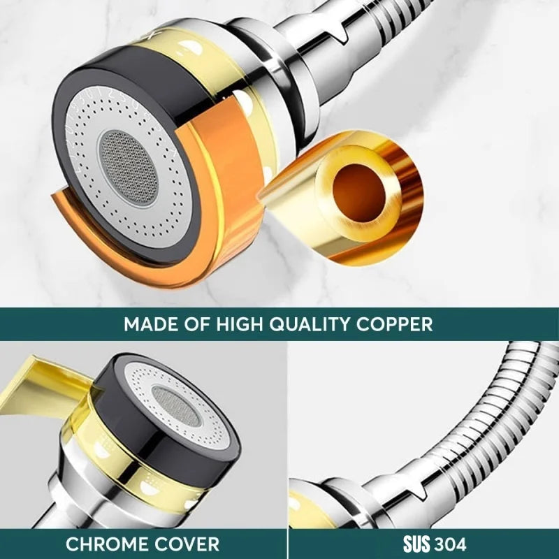 3 Modes Adjustable Brass Kitchen Faucet Aerator Stainless Steel Extender Splashproof Pressure Boosting 360° Swivel Spray Head