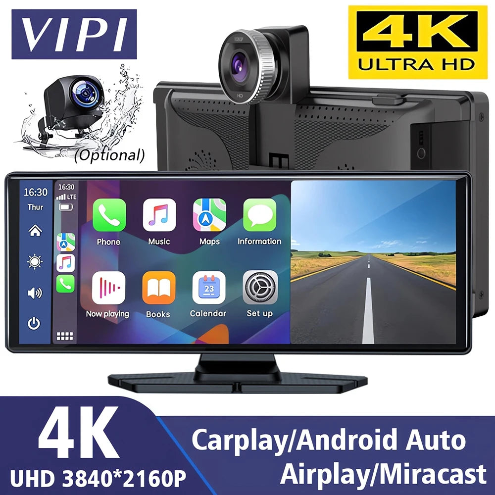 10.26 Inch Car Dvr UHD 4K 3840*2160P Carplay Android Auto Dash Cam GPS 5G WIFI FM BT Dual Lens Camera Dashcam Drive Recorder