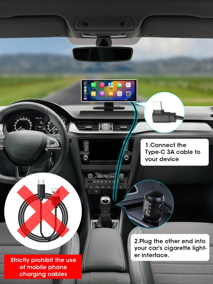 10/11.26 inch Dash Cam 4K Car DVR Wireless Carplay & Android Auto GPS Navigation Video Recorder Dashboard Dual Lens Wifi FM AUX