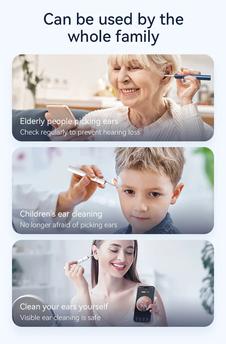 12MP Ear Wax Removal Tool with HD Camera Ear Cleaner with Tweezers Wireless Earwax Cleaner Tool with 6 Ear Spoon Ear Health Care