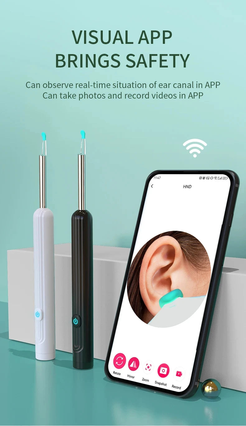 New HD Ear Cleaner with Camera Wireless Ear Sticks Otoscope USB C Charging Endoscope Wax Removal Tool Earpick MIni Camera