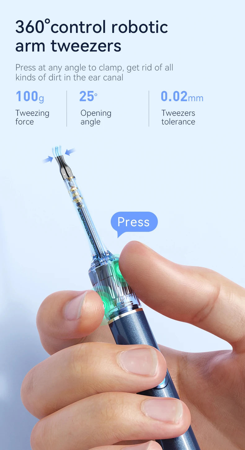 12MP Ear Wax Removal Tool with HD Camera Ear Cleaner with Tweezers Wireless Earwax Cleaner Tool with 6 Ear Spoon Ear Health Care