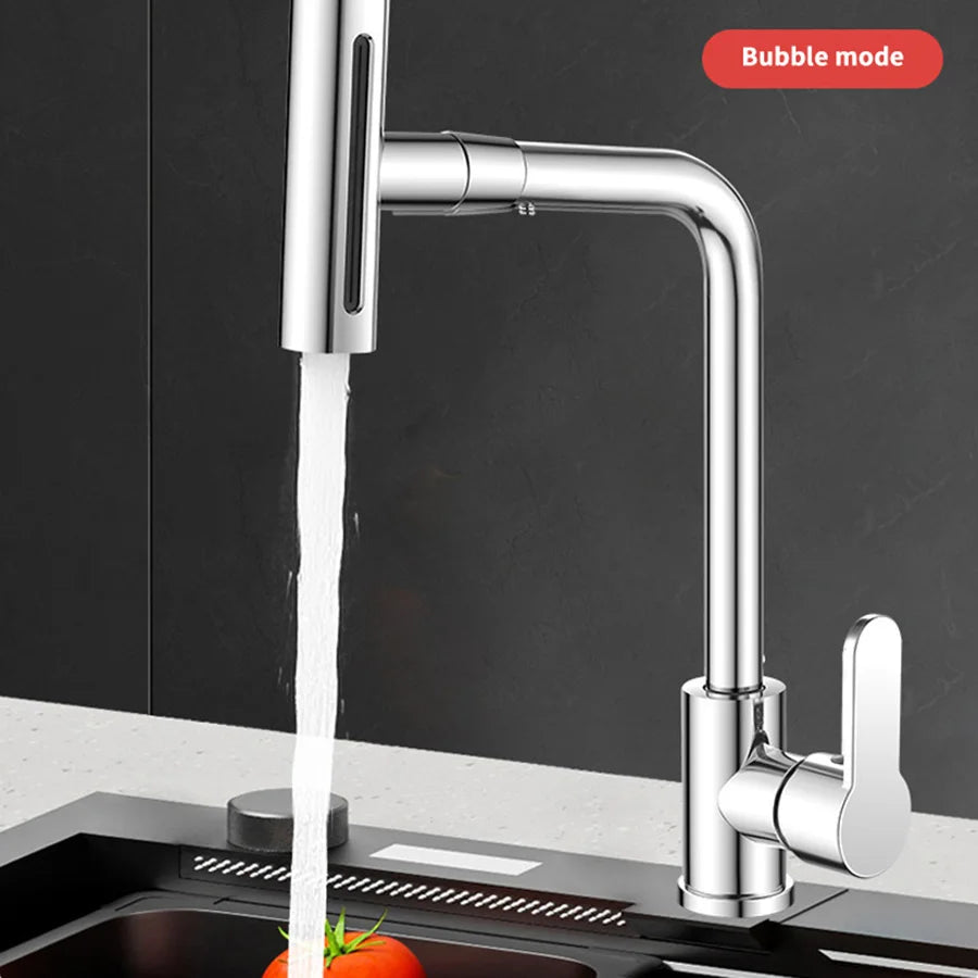 Stainless Steel Kitchen Faucet with 4 Water Flow Modes - 360° Rotating Ceramic Valve, Brushed Finish, Hot & Cold Water Control f