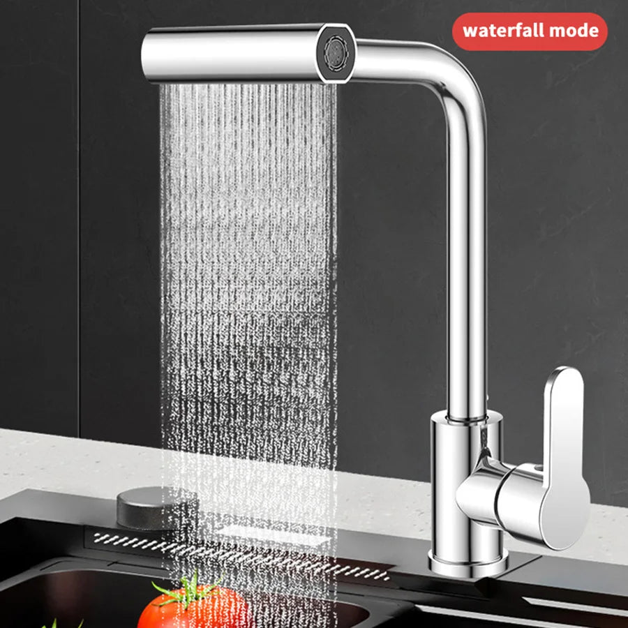 Stainless Steel Kitchen Faucet with 4 Water Flow Modes - 360° Rotating Ceramic Valve, Brushed Finish, Hot & Cold Water Control f