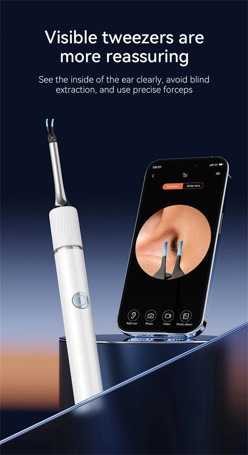 12MP Ear Wax Removal Tool with HD Camera Ear Cleaner with Tweezers Wireless Earwax Cleaner Tool with 6 Ear Spoon Ear Health Care