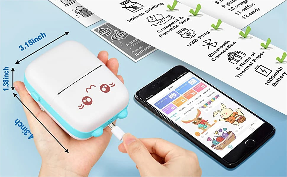 Portable Thermal Printer Mini Wireless Bluetooth Connect to Mobile Phone Pocket Note Gift For Home and Office Android IOS