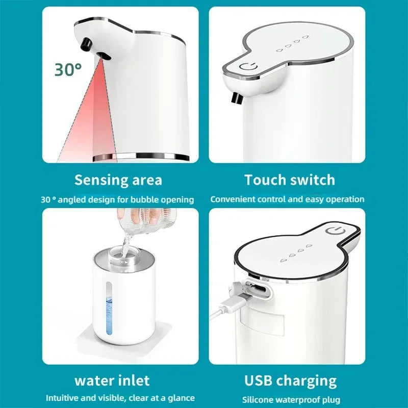 Automatic soap dispenser noncontact foam soap dispenser 380ml USB rechargeable adjustable foam suitable for kitchen and bathroom