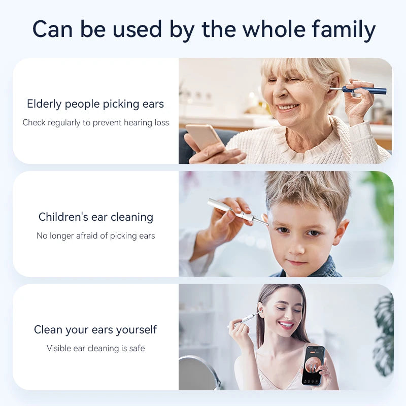 12MP Ear Wax Removal Tool with HD Camera Ear Cleaner with Tweezers Wireless Earwax Cleaner Tool with 6 Ear Spoon Ear Health Care