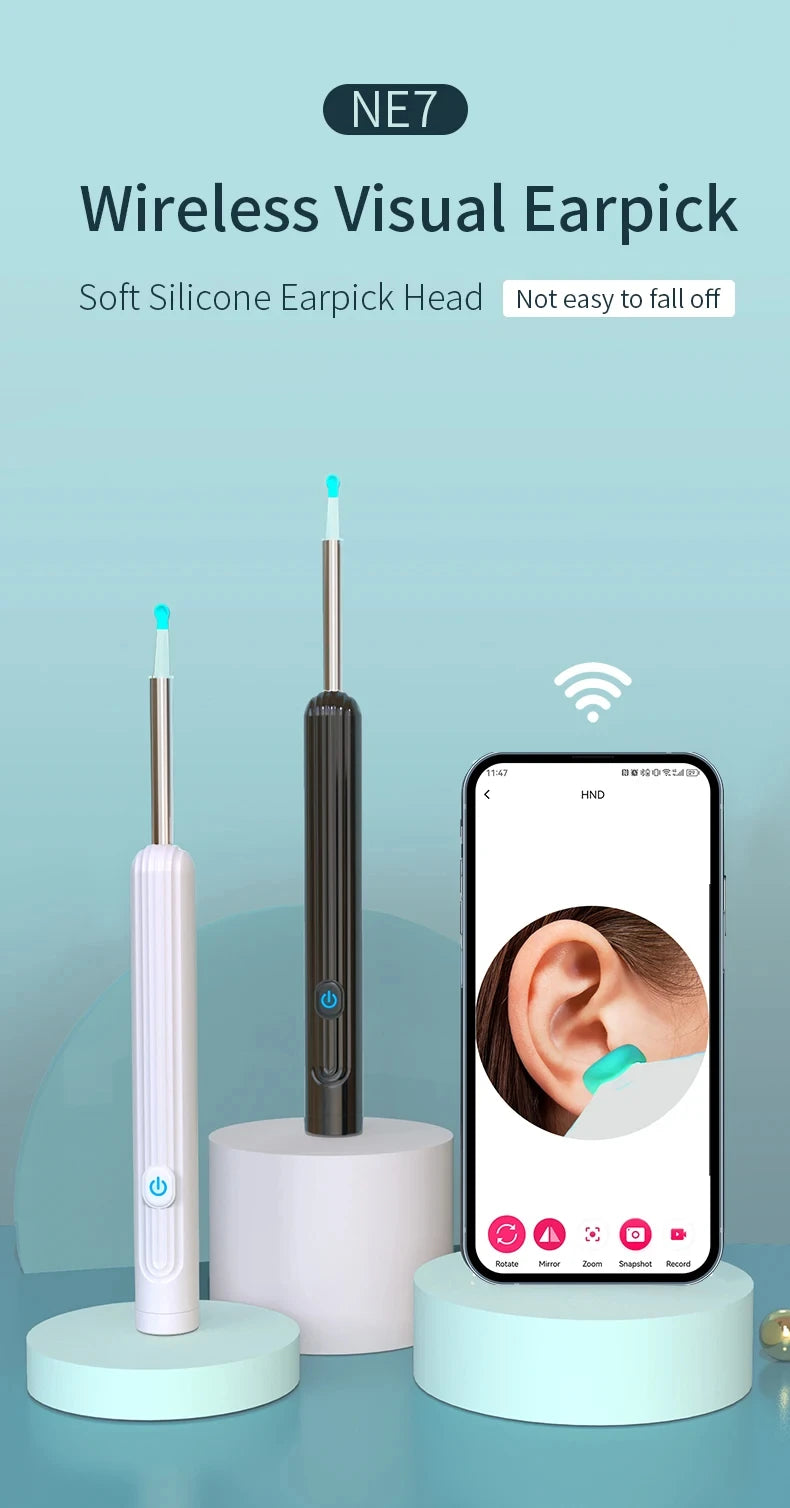 New HD Ear Cleaner with Camera Wireless Ear Sticks Otoscope USB C Charging Endoscope Wax Removal Tool Earpick MIni Camera
