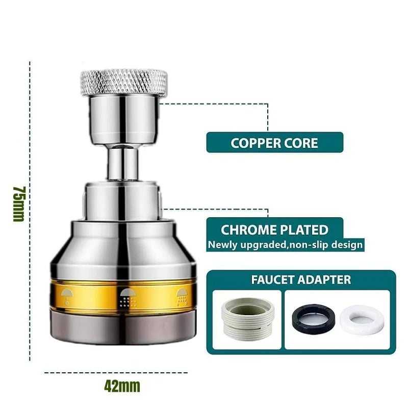 3 Modes Adjustable Brass Kitchen Faucet Aerator Stainless Steel Extender Splashproof Pressure Boosting 360° Swivel Spray Head